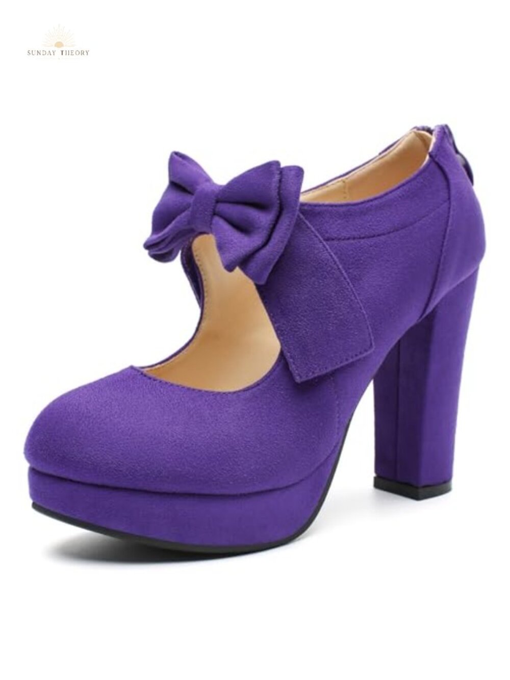 Platform Mary Jane Pumps High Block Heel Bow Zip Closure